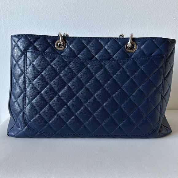Chanel Caviar Leather Large Navy Blue Quilted GST Tote Bag with Dust Cover - Picture 13 of 17